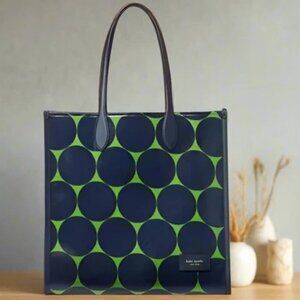 Kate Spade Gotham Extra Large Tote Joy Dot Canvas Blue Polka Dot Leather Trim